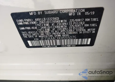 2019 Subaru Forester from USA, damaged, VIN JF2SKAACXKH555075